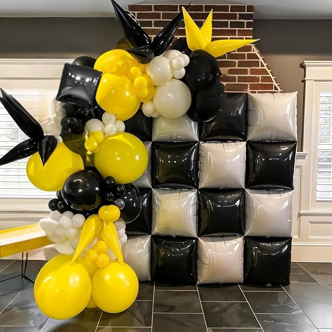 Black and Pearl White Double Sided Square Foil Balloons Wall, 19 Inches Chrome - Image 4