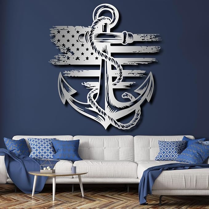 lunwall Metal Anchor Wall Decor, Anchor Metal Sign, Metal Anchor Decor, Anchor Metal Wall Art, Metal Nautical Wall Decor, Metal Wall Decor Coastal, Anchor Wall Decor (black, 35L x 32W / 90 x 81 cm)