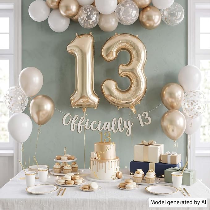 White Gold Number 13 Balloon 40 Inch, Champagne Foil Teen Decoration | Official - Image 3