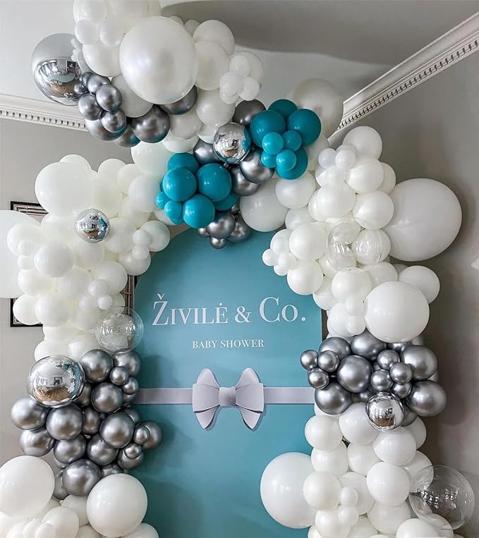 MEBAY Teal Blue Silver White Balloons Garland Arch Kit - Image 5