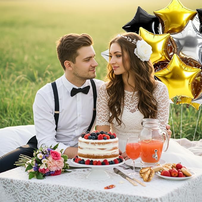 TONIFUL 15 Pcs Star Balloons 18 Inch Large Black Gold Silver Foil Balloons | - Image 3
