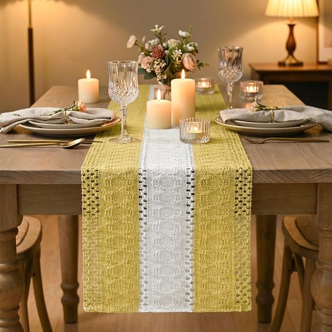 Artoid Mode Yellow Farmhouse Woven Table Runner 12x48 Inch | Holiday Rustic - Image 2