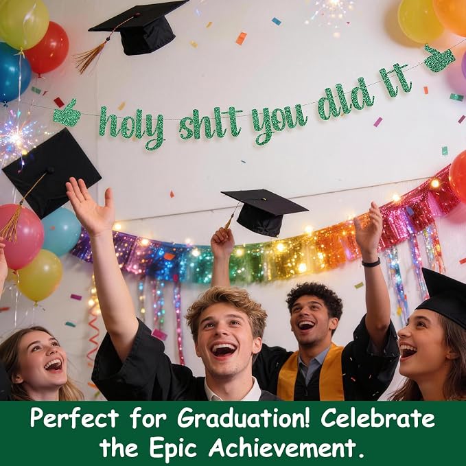 Funny Grad Banner Holy Shit You Did It Banner – Pre-Strung Glitter Graduation - Image 5