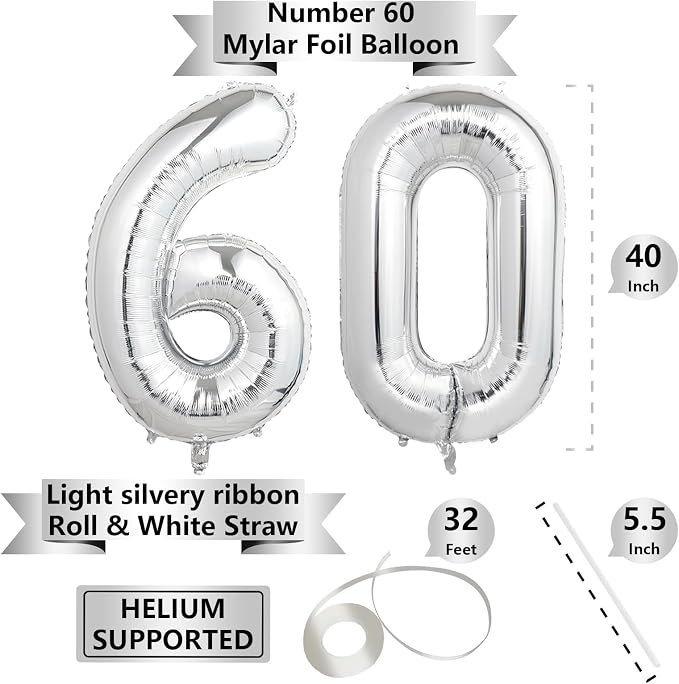 Number Balloons Silver Party Balloon - Image 2