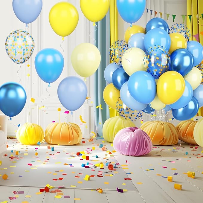 Yellow Blue Balloons, 12 Inch Blue and Yellow Balloons Set Macaron Yellow - Image 7