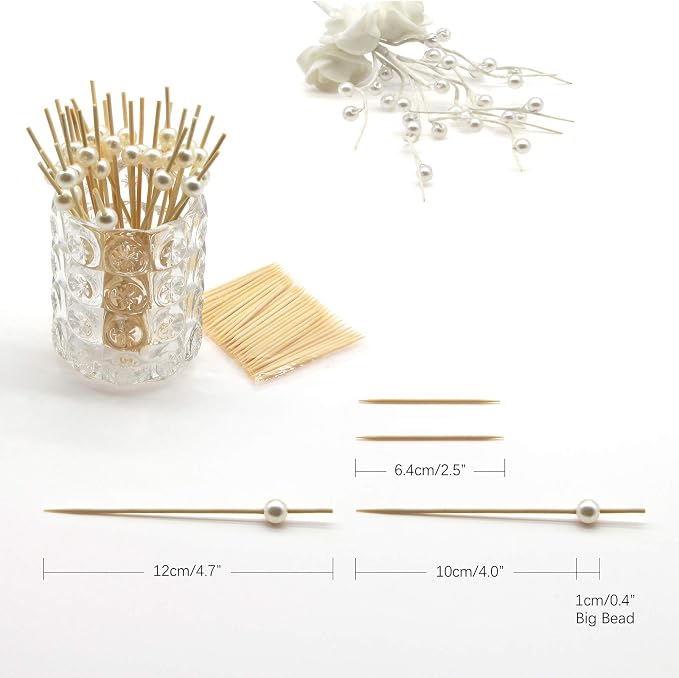 Minisland Ivory White Pearl Bamboo Cocktail Picks, Decorative Toothpicks | 4.7 - Image 2