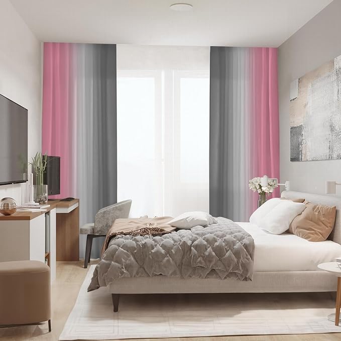 Pink Curtains 84 Inch Length 2 Panel Set Pink and Grey Ombre Curtains - Image 4
