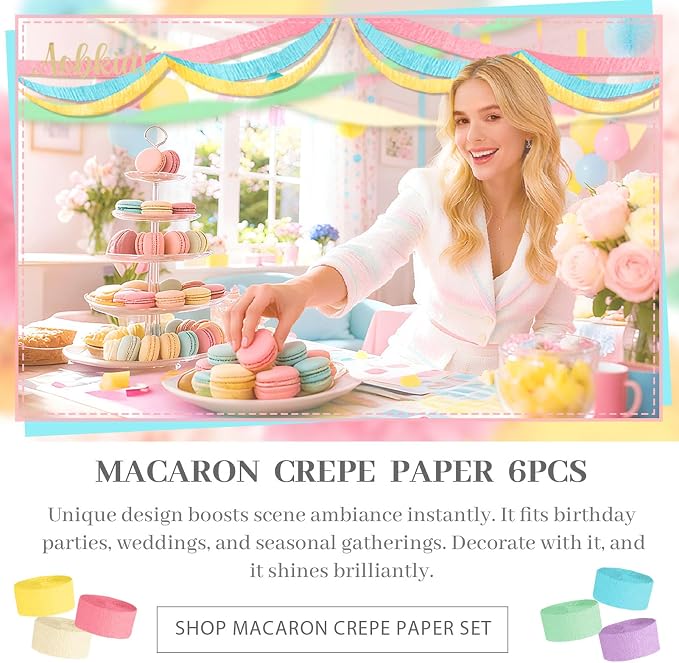AOBKIAT Crepe Paper Streamers Party Decorations, 6 Rolls Pastel Streamers | - Image 9