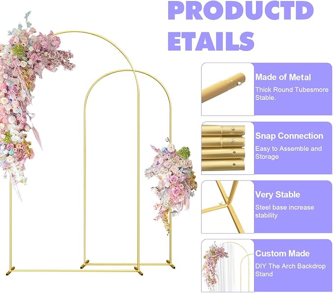 Wedding Arch Backdrop Stand Set of 2 Gold Wedding Balloon Arched Backdrop Stand - Image 5