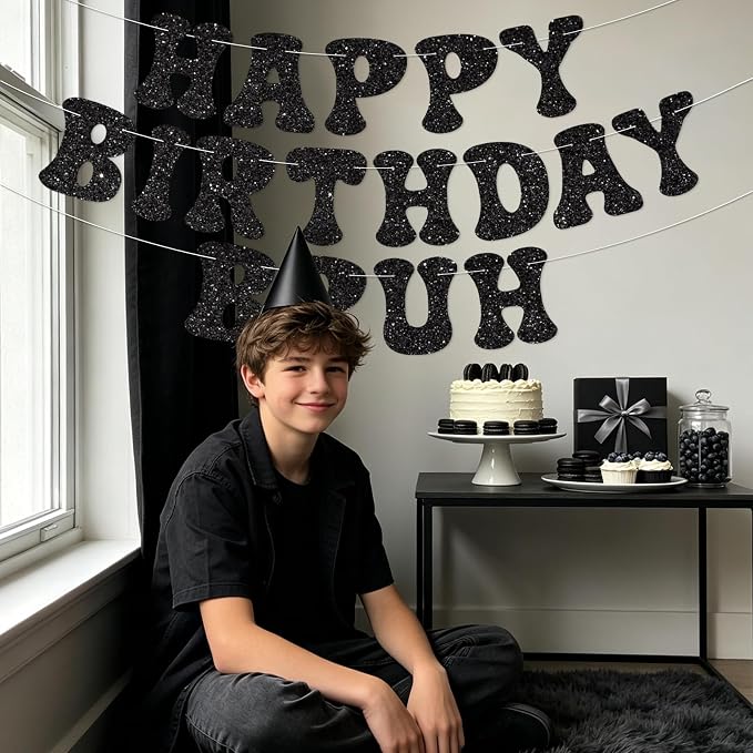 Black Bruh Happy Birthday Banner Sign Pre-Strung Funny Birthday Decorations - Image 6