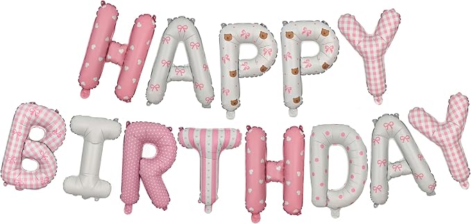 16in Happy Birthday Balloon Banner Happy Birthday Bow Bear Letter Balloon | by Exquisitehighqualitypartydecorationstomeetyoureveryneed%EF%BC%81