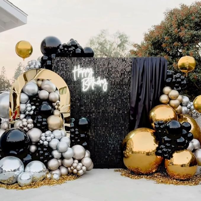 12Pcs Black and Gold Round Balloons Foil, Giant Gold Black Silver Metallic - Image 5