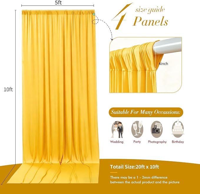 20 ft x 10 ft Wrinkle Free Yellow Backdrop Curtain - Image 7