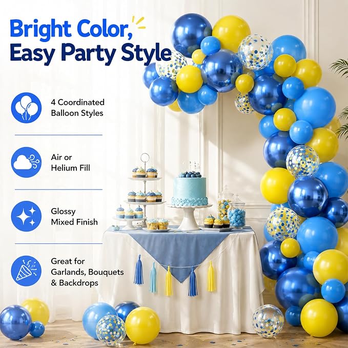 Yellow Blue Balloons, 12 Inches Blue Yellow Balloon Double Stuffed Metallic - Image 2