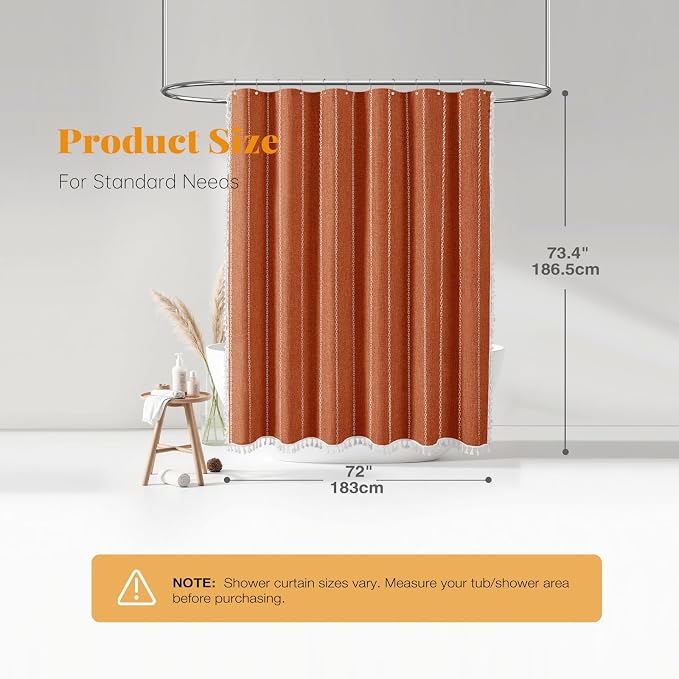 Burnt Orange Boho Farmhouse Linen Heavy Duty Shower Curtain Set, 72x72 | 330GSM - Image 7