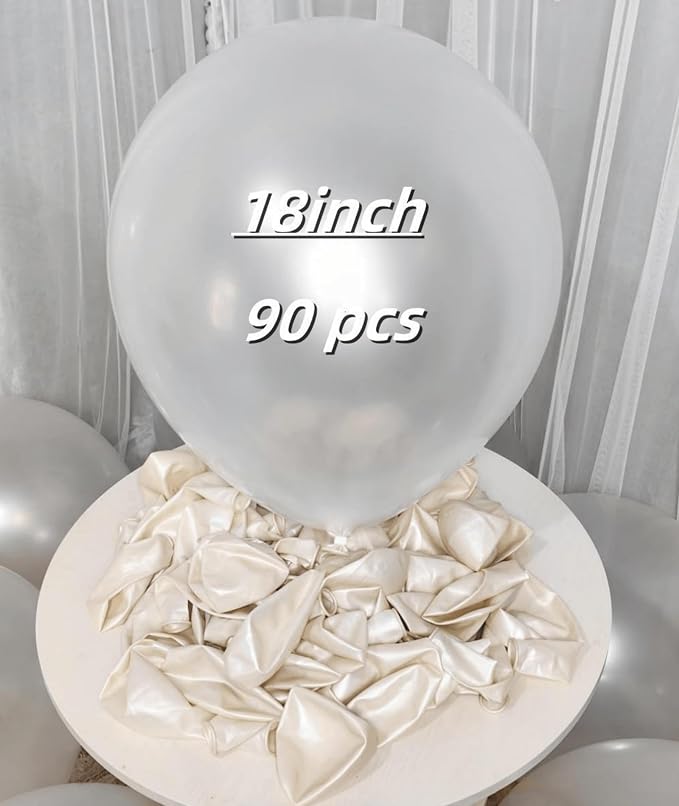 90 Pack White Pearl Balloons 18 inch Pearl White Latex Party Balloon Bulk - Image 2