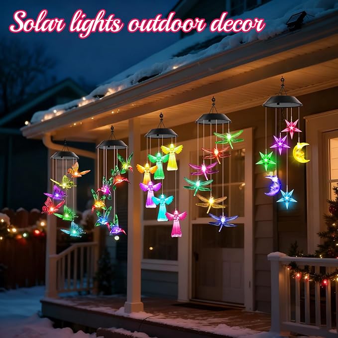 Winzwon Solar Wind Chimes for Outside Garden Yard Patio Decor | Solar Lights - Image 5