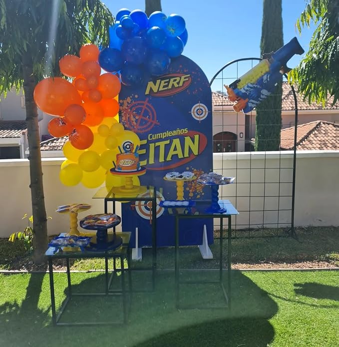 Blue Orange Yellow Balloon Arch Garland Kit Boys Ready Aim Shoot Dart Gun - Image 8