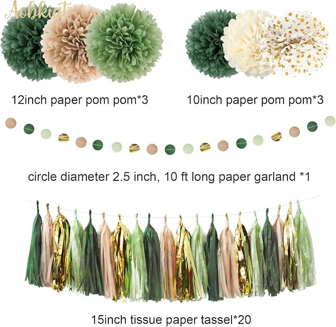 AOBKIAT Sage Green Wedding Party Decorations Kit, Tassels Hanging Backdrop - Image 3