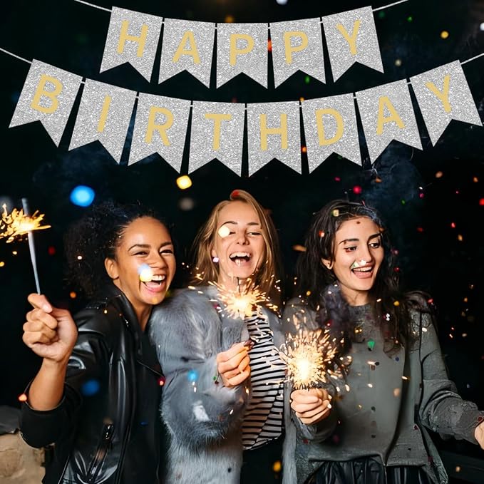 Silver Happy Birthday Banner - 16 ft Pre-Strung Gold & Silver Birthday Party - Image 2
