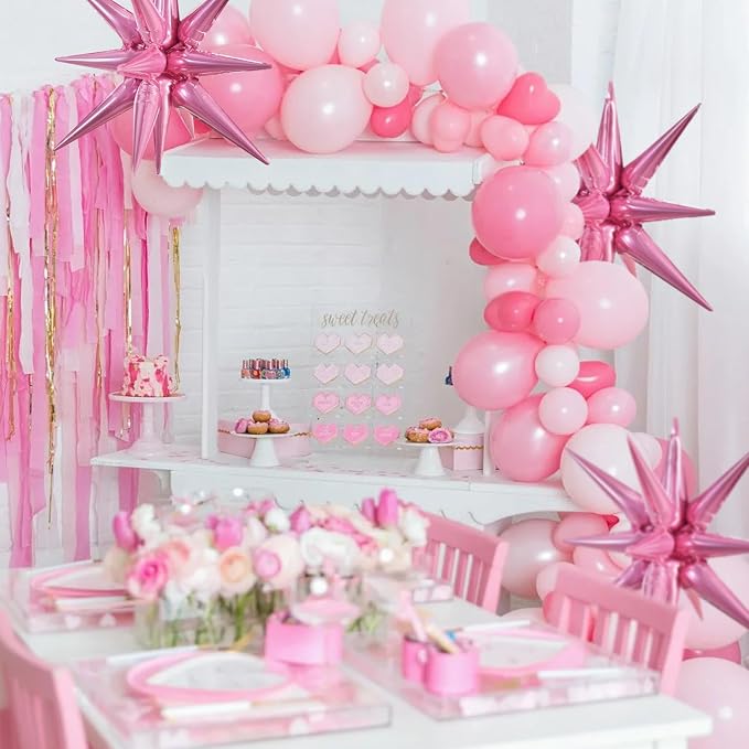 TONIFUL 4 Pcs Explosion Star Balloons Light Pink Foil Balloon Party Decor | 22 - Image 4