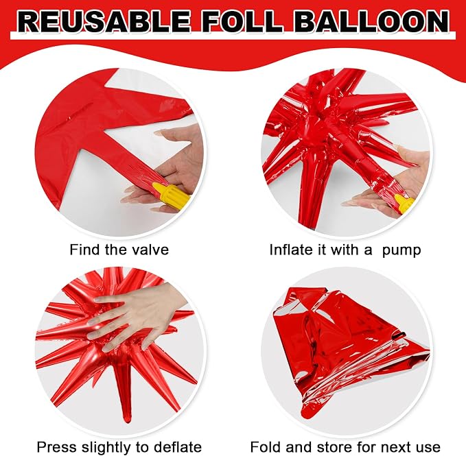 9Pcs Red and Black Star Balloons, Large Explosion Foil Balloons, Metallic Mylar - Image 8