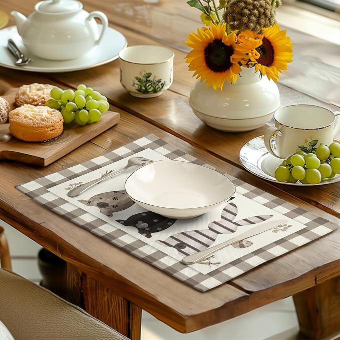 Easter Bunny Buffalo Plaid Placemats Set of 4 Rabbit Spring Egg Dining Table - Image 6