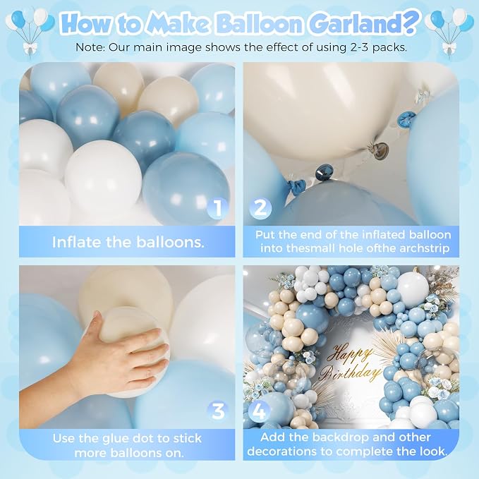 Dusty Blue White Sand Balloons Garland Arch Kit 152pcs Dusty Blue Sand White - Image 3