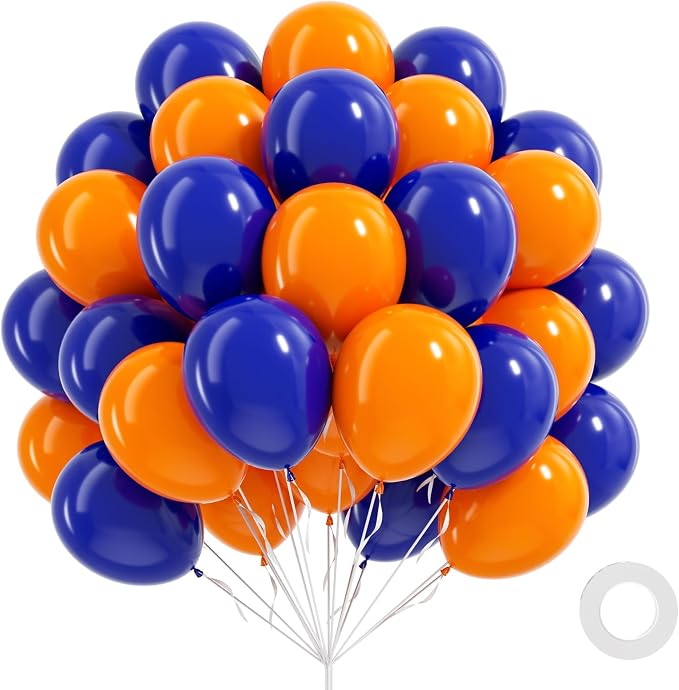 60pcs Royal Blue and Orange Balloons by BAUANOOY
