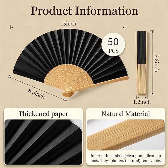 Paper Hand Fans, 8.3 Inch Foldable Handheld Fans - Image 2