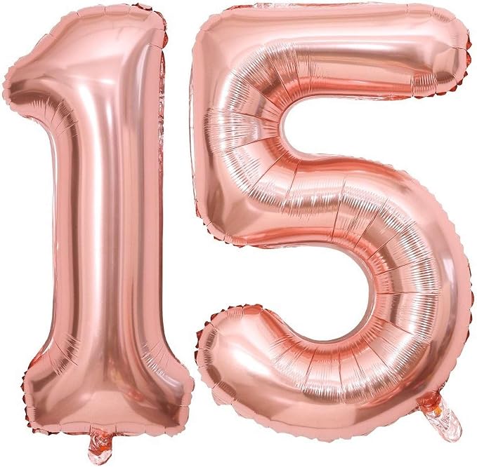 Rose Gold 15 Number Balloons, 40 Inch Giant Number 15 Balloons Foil Mylar by Lovoir
