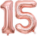 Rose Gold 15 Number Balloons, 40 Inch Giant Number 15 Balloons Foil Mylar by Lovoir