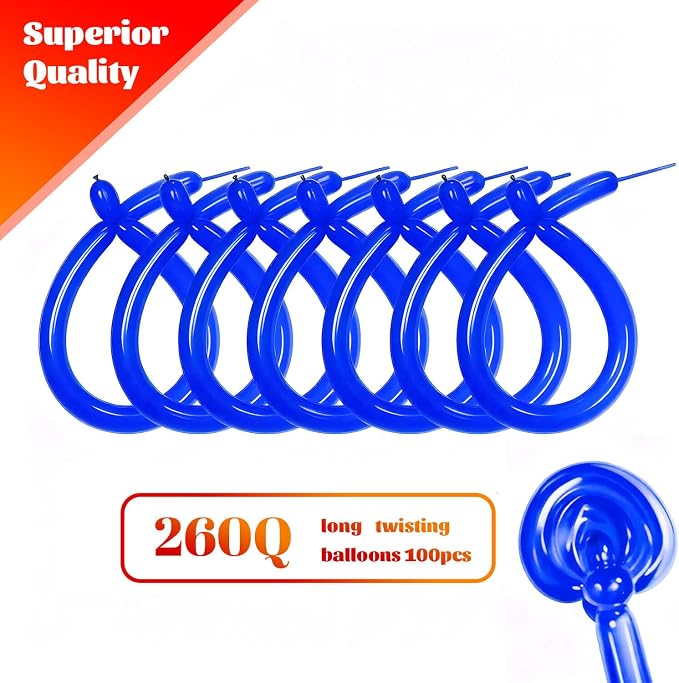 260 Blue Long Balloons for Balloon Garland Thickening Skinny Latex Twisting - Image 2