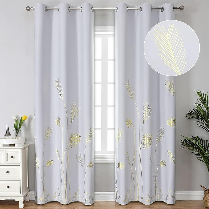 Greyish White Curtains 84 Inches Long Room Darkening Curtains Thermal Insulated by ESTELARTEXTILER