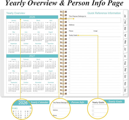 (3-Pack) 2026 Planner - A5 Weekly & Monthly Planners Spiral Bound, January 2026 - December 2026, 2026 Planner with Flexible Cover, Tabs, Inner Pocket, 6.4" x 8.5", Pink