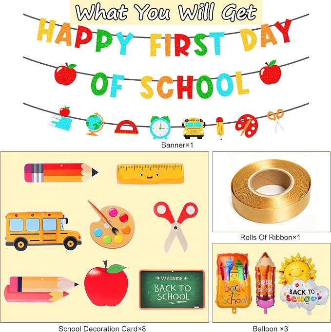 Happy First Day Of School Banner Decor, Pre-Strung First Day Of Schools Banner - Image 2