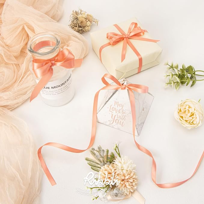 Ribbli Peach Satin Ribbon Double Faced Satin 1/2 inch x Continuous 50 - Image 3