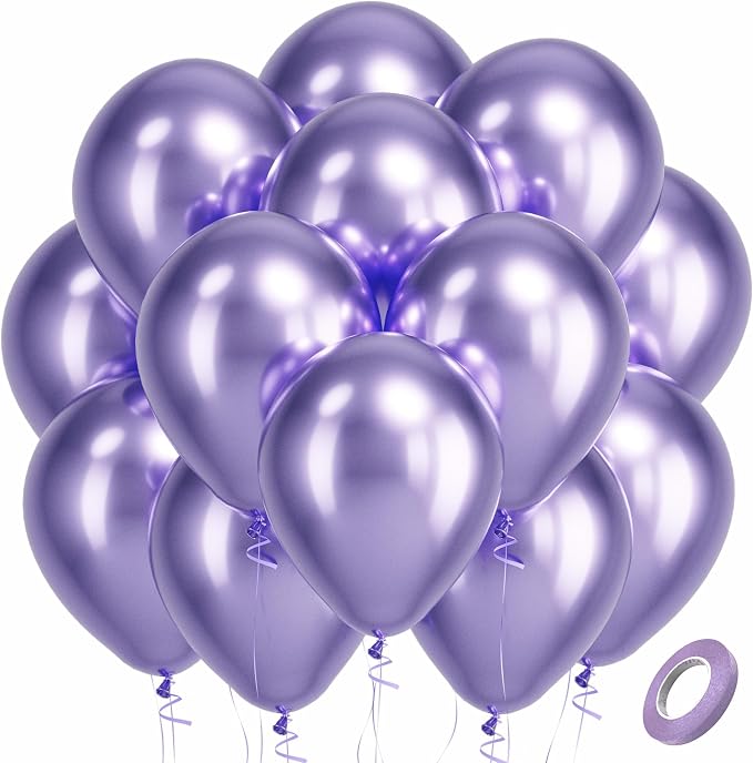 Bezente Metallic Purple Latex Round Helium Party Balloons 100 Pack 12 inch | by Bezente