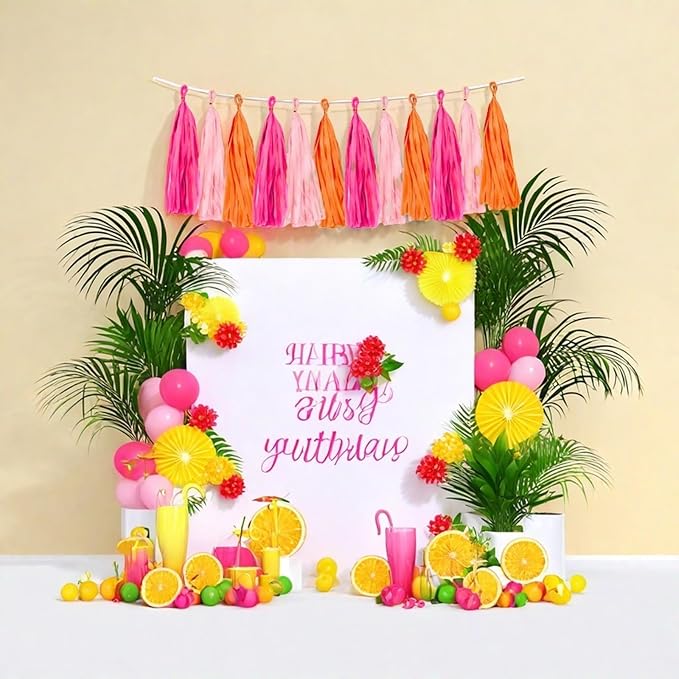 Rose red Pink and Orange Tassel Garland Banner Paper Tassels - Image 4
