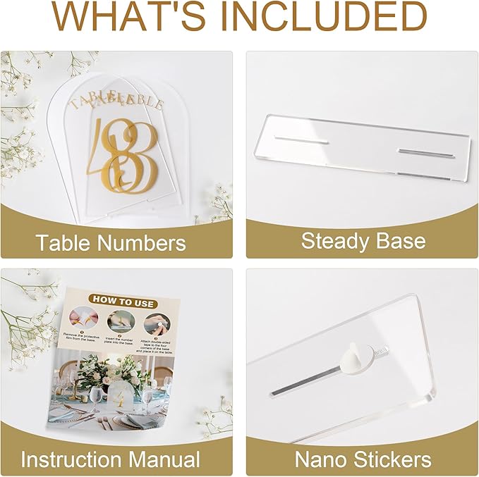 Wedding Table Numbers 1-10 Clear Acrylic Seating Number Signs for Weddings Reception Anniversary Party Decor Seat Number for Tables with Elegant Gold Lettering