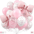 Pink Bow Balloons, 12 Inch Pastel Pink Transparent White Printed Balloons by FEYG