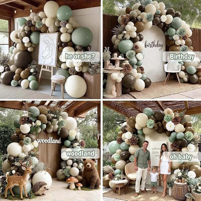Green Brown Balloon Arch Double Stuffed Dusty Sage Green Brown Neutral Nude - Image 7