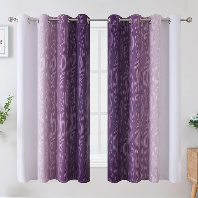 Purple and Greyish White Blackout Curtains 63 Inch Length 2 Panels Set - Image 2