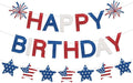 Happy Birthday Banner Patriotic Red White Blue Decorations, Glitter Happy by Sereliy