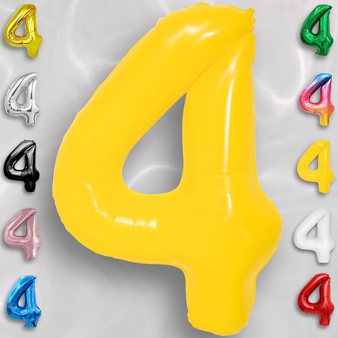Yellow Number Balloon 4 Mylar Foil Macaron Balloons 40 inch - Image 2