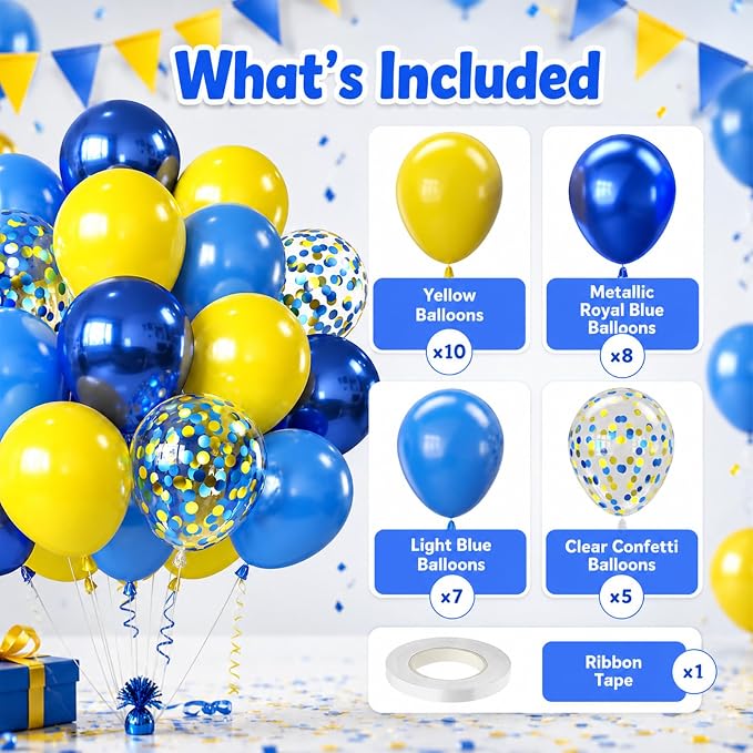 Yellow Blue Balloons, 12 Inches Blue Yellow Balloon Double Stuffed Metallic - Image 3