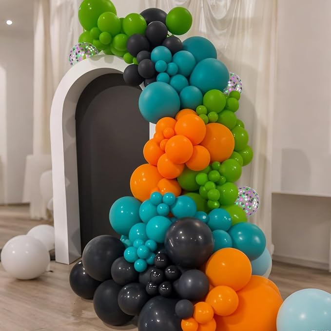 Green Orange Black Balloons, 12 Inch Fruit Green Orange Teal Black Confetti - Image 7