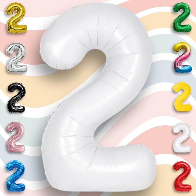 White Number Balloon 2 Mylar Foil Balloons 32 inch - Image 2