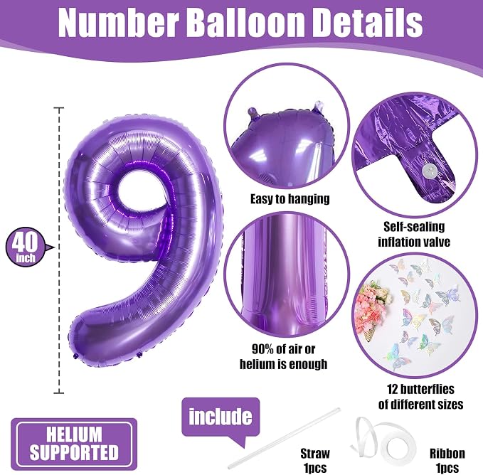 40 Inch Purple Number 9 Balloon - Image 2