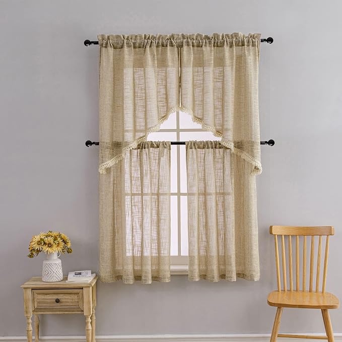 Beda Home Tassel Linen Textured Swag Curtain Valance - Image 6